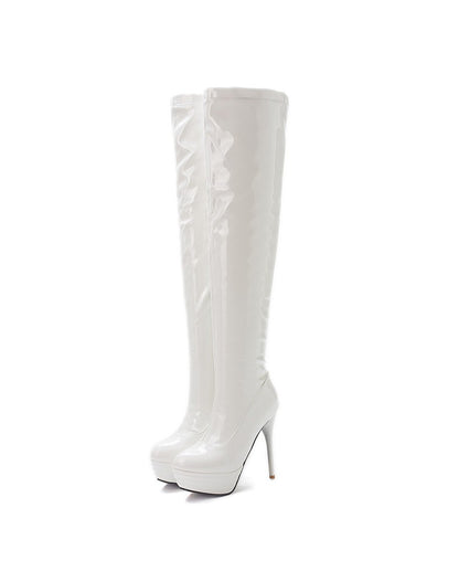 Women Patent Leather High Heel Platform Thigh High Boots