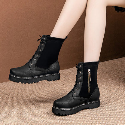 Women Lace Up Platform Short Boots