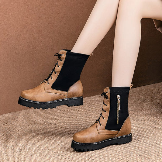 Women Lace Up Platform Short Boots