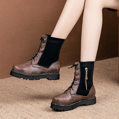 Women Lace Up Platform Short Boots