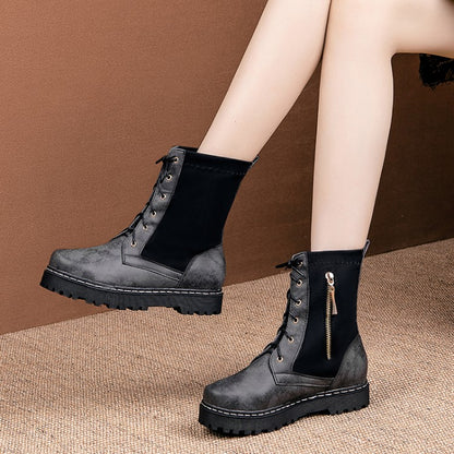 Women Lace Up Platform Short Boots