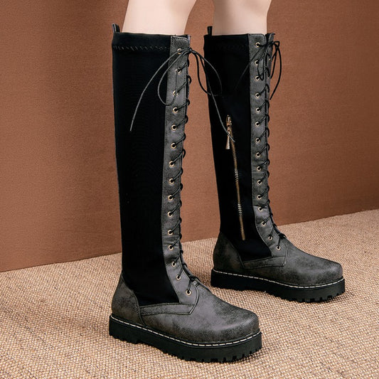 Women Strappy Platform Wedges Heel Knee High Boots