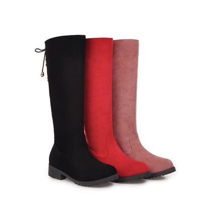 Women Zipper Low Heels Knee High Boots