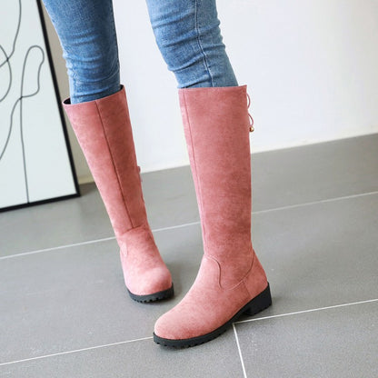 Women Zipper Low Heels Knee High Boots