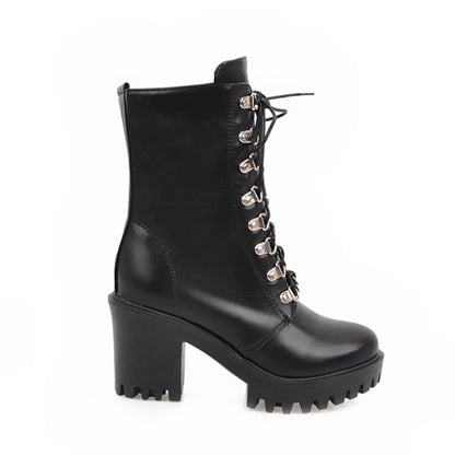 Women Block Heels Short Motorcycle Boots