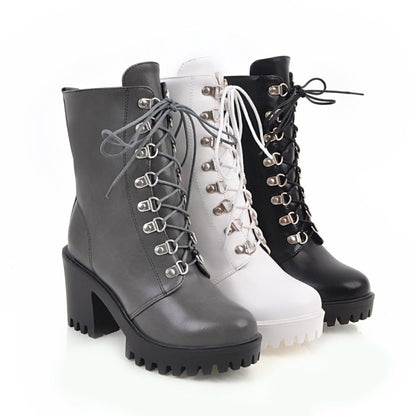 Women Block Heels Short Motorcycle Boots