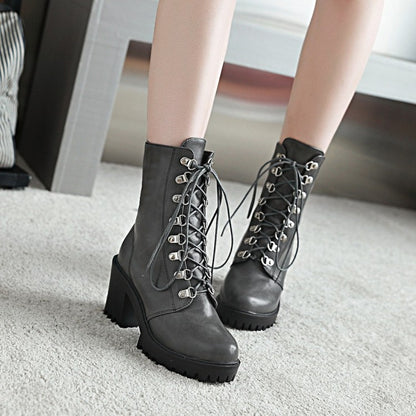 Women Block Heels Short Motorcycle Boots