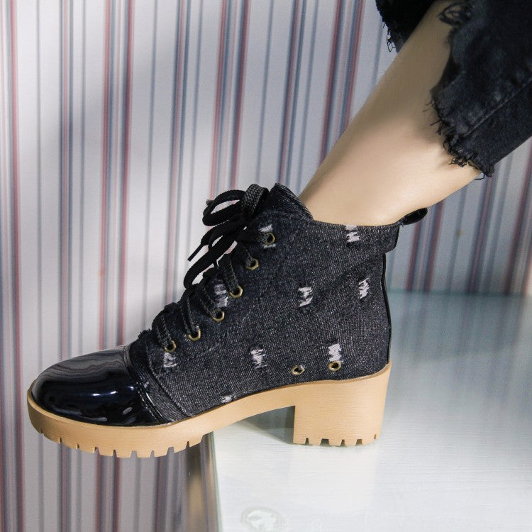 Women Denim Low Heels Short Boots