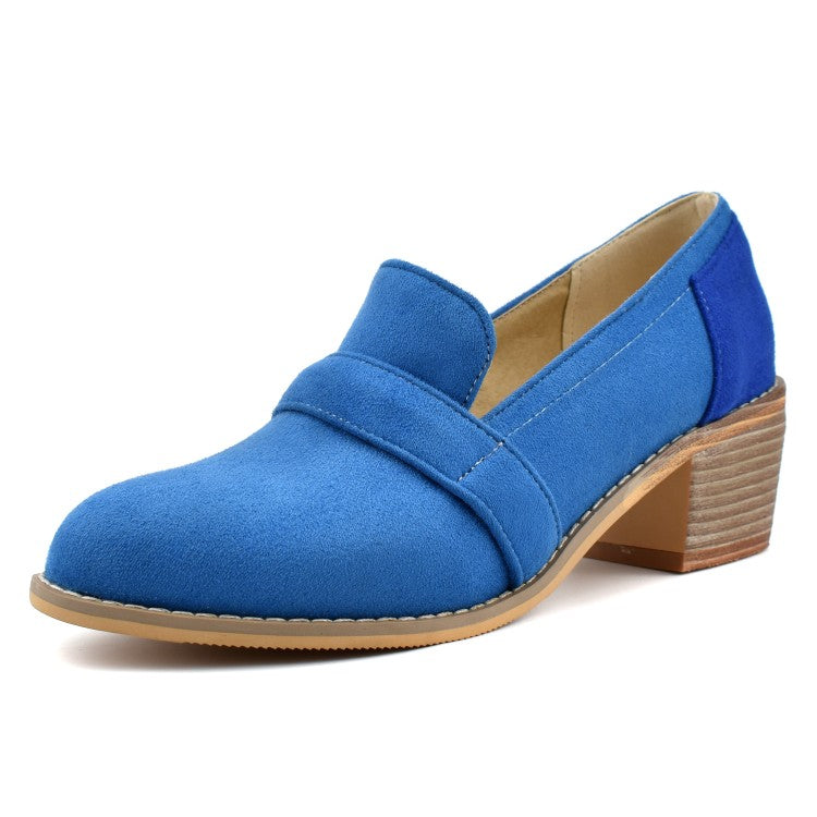 Women Suede Block Heels Pumps