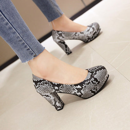 Women Printed High Heels Chunky Platform Pumps