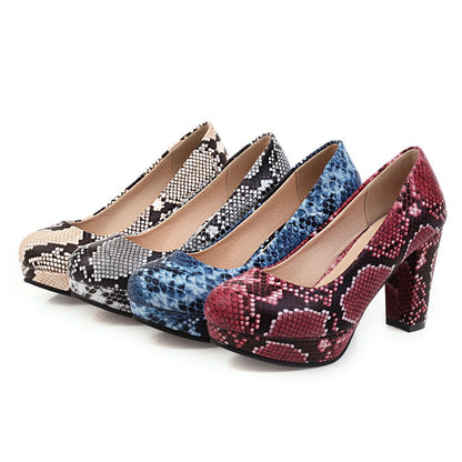 Women Printed High Heels Chunky Platform Pumps