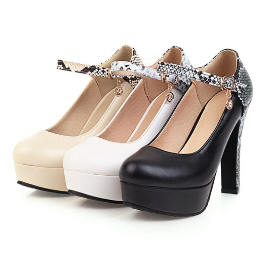 Women Ankle Strap High Heels Platform Pumps