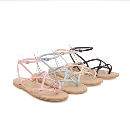 Women Flip Flops Round Toe Ankle Strap Flat Sandals