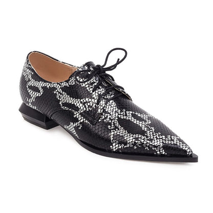 Women Pointed Toe Lace Up Low Heel Shoes