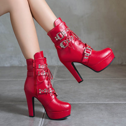 Women High Heel Platform Short Motorcycle Boots