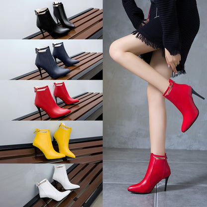 Pointed Toe Women High Heel Short Boots