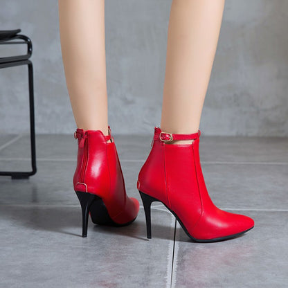 Pointed Toe Women High Heel Short Boots