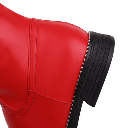 Women Buckle Low Heels Knee High Boots