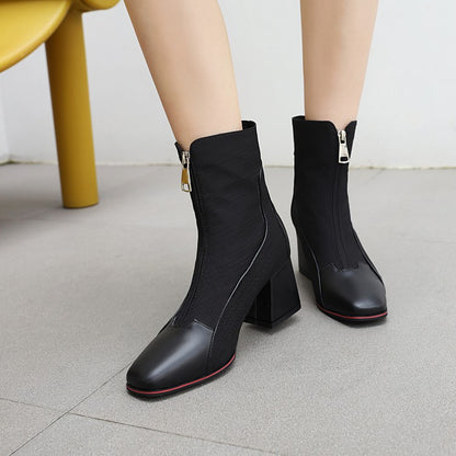 Women Color Blocking High Heels Short Boots