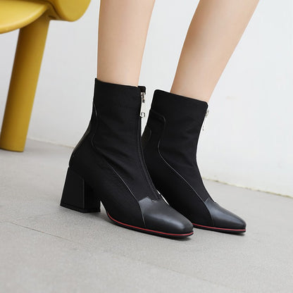 Women Color Blocking High Heels Short Boots