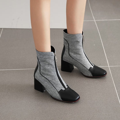 Women Color Blocking High Heels Short Boots