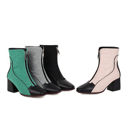 Women Color Blocking High Heels Short Boots