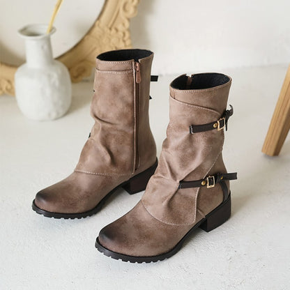 Women Low Heels Short Motorcycle Boots