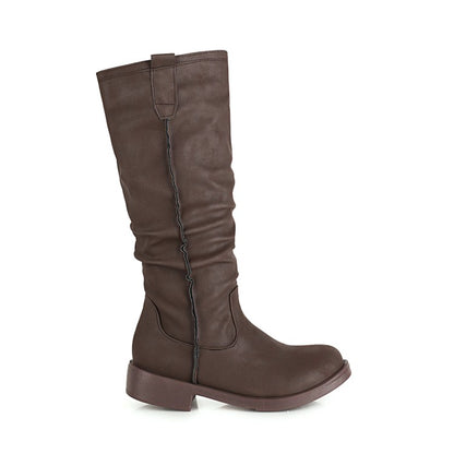 Women Round Toe Low Heels Knee High Boots