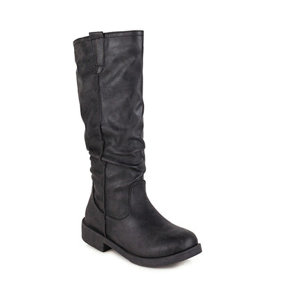 Women Round Toe Low Heels Knee High Boots