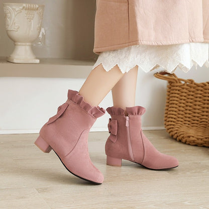 Women Ruffle High Heel Short Boots