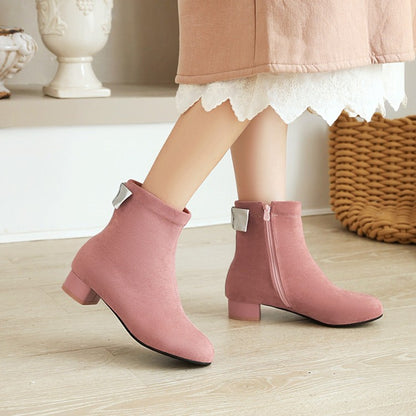 Women Back Bowtie Low Heel Short Boots