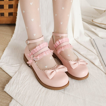 Women Lace Bowtie Flats Mary Jane Shoes