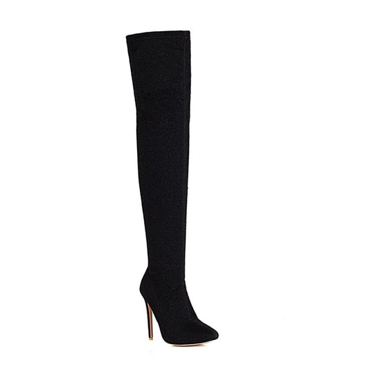 Women Pointed Toe Side Zippers Stiletto High Heel Over the Knee Boots