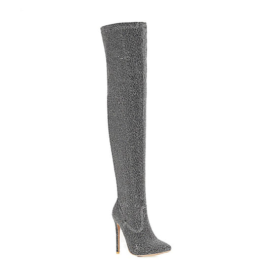 Women Pointed Toe Side Zippers Stiletto Heel Over the Knee Boots