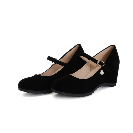 Women Mary Jane Velvet Platform Wedge Heels Shoes