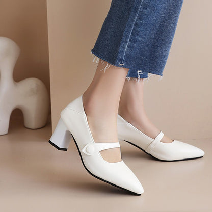 Women Pointed Toe High Heel Chunky Pumps