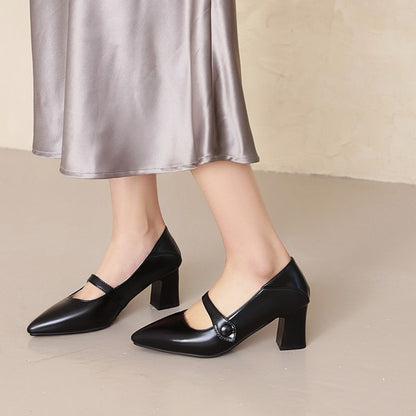 Women Pointed Toe High Heel Chunky Pumps