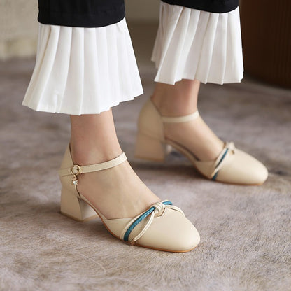 Women Knot Ankle Strap Block Heel Sandals