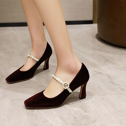 Women Mary Jane Pearl High Heel Pumps