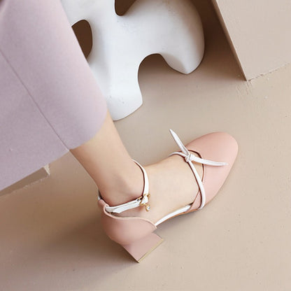 Women Solid Color Knot Ankle Strap Block Heel Sandals