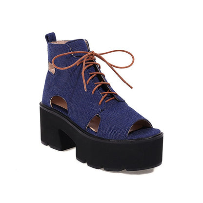 Women Open Toe Denim Platform Sandals