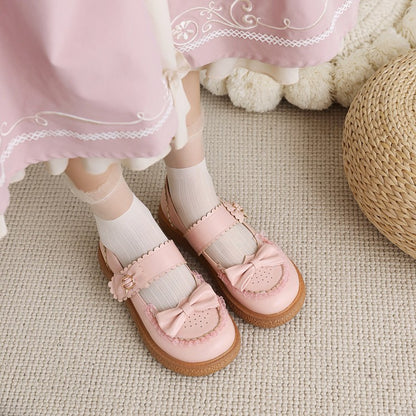 Women Lolita Round Toe Butterfly Knot Shallow Flat Sandals