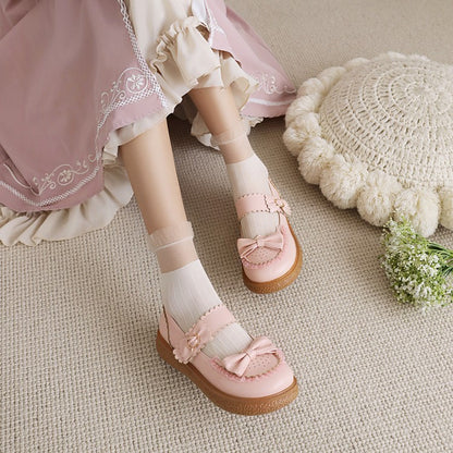 Women Lolita Round Toe Butterfly Knot Shallow Flat Sandals