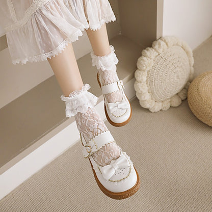 Women Lolita Round Toe Butterfly Knot Shallow Flat Sandals