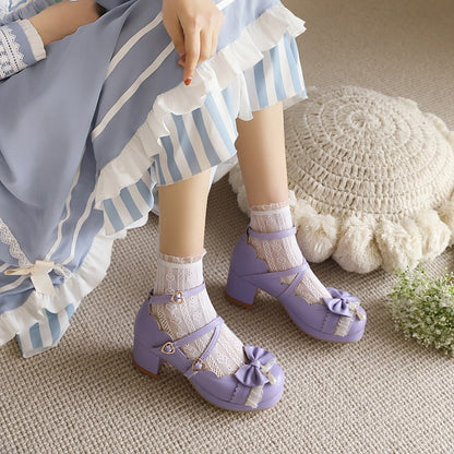 Women Lolita Bowtie Chunky Heel Pumps