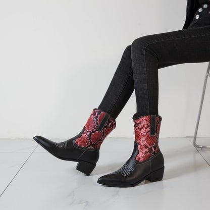 Women Pointed Toe Block Heel Short Boots