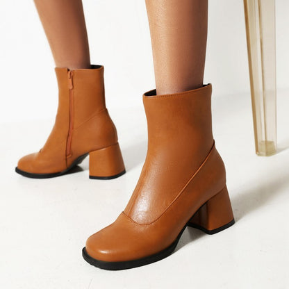 Women Stitching Patchwork Block Heel Platform Short Boots