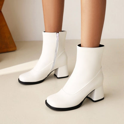 Women Stitching Patchwork Block Heel Platform Short Boots