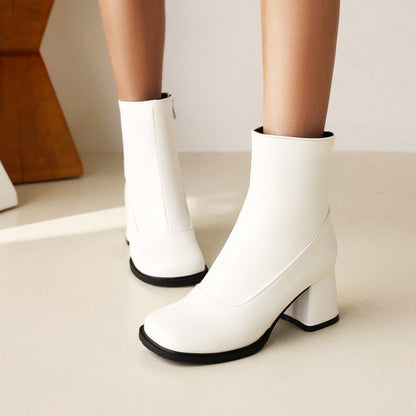 Women Stitching Patchwork Block Heel Platform Short Boots