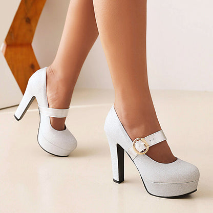 Sparkling Solid Color Metal Buckle Platform Super High Heels